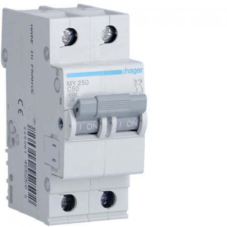 Bipolare 2P - Siguranta automata 50A 2P Curba C 4,5ka Hager MY250