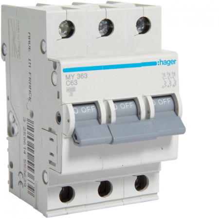 Tripolare 3P - Siguranta automata 63A 3P Curba C 4,5ka Hager MY363