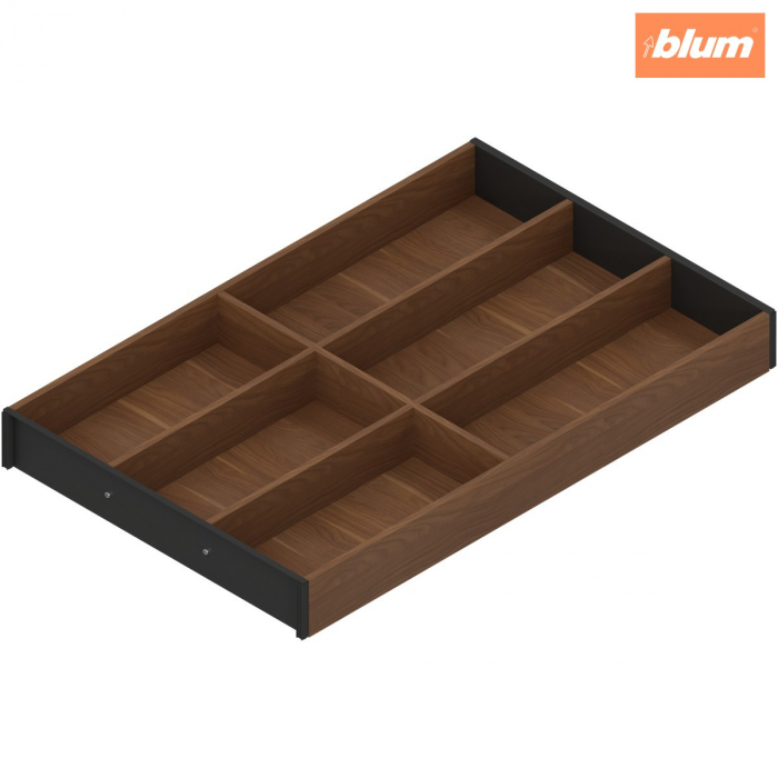 AMBIA-LINE Organizator pt tacâmuri, pentru LEGRABOX/MERIVOBOX Sertar, Design de lemn, 6 Compartimente pt tacâmuri, NL=500 mm, Lăţime=300 mm, finisaj Nuc Tenn. / negru-carbon ZC7S500BH3 [1]