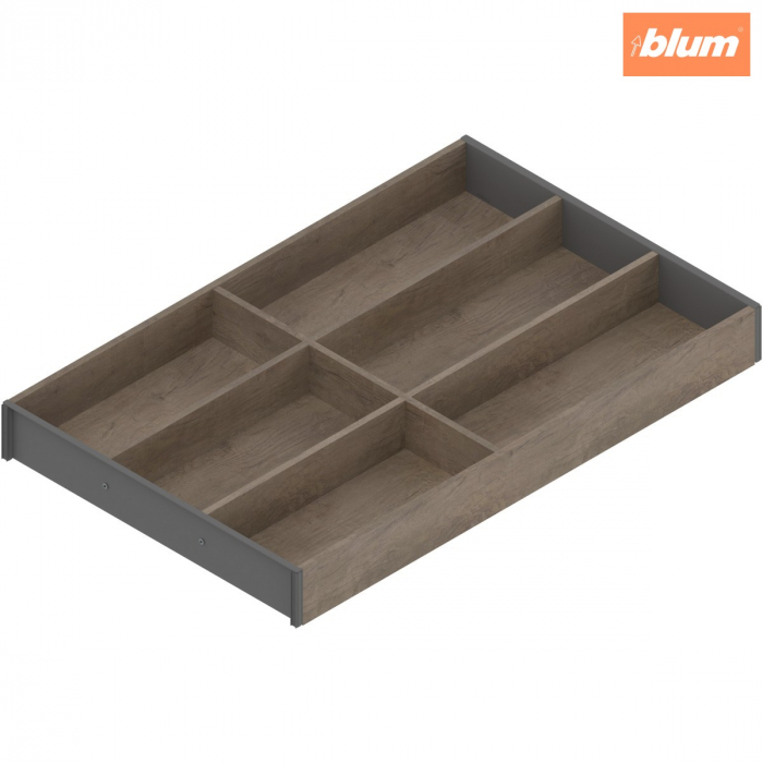 AMBIA-LINE Organizator pt tacâmuri, pentru LEGRABOX/MERIVOBOX Sertar, Design de lemn, 6 Compartimente pt tacâmuri, NL=500 mm, Lăţime=300 mm, finisaj Stejar Nebr./gri-orion ZC7S500BH3 [1]