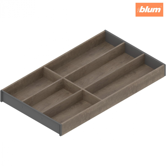 AMBIA-LINE Organizator pt tacâmuri, pentru LEGRABOX/MERIVOBOX Sertar, Design de lemn, 6 Compartimente pt tacâmuri, NL=550 mm, Lăţime=300 mm, finisaj Stejar Nebr./gri-orion ZC7S550BH3 [1]