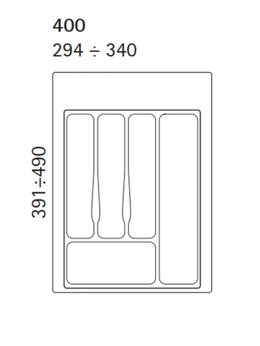 Compartimentare tacamuri pentru latime front sertar de 400 mm, finisaj gri [2]