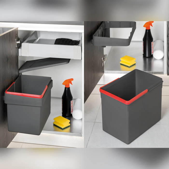 Cos de gunoi cu fixare pe usa corpului, 15 L, plastic gri, finisaj antracit [8]