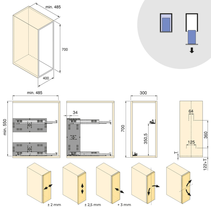 Cos Jolly Harmony cu suport si inchidere amortizata, pentru corp de 300 mm, inaltime 700 mm, finisaj antracit [20]