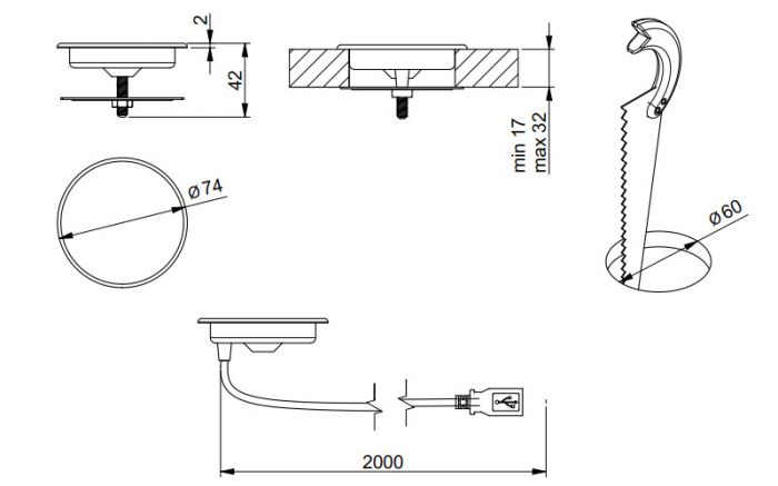 Incarcator wireless incorporabil cablu USB 2m [3]