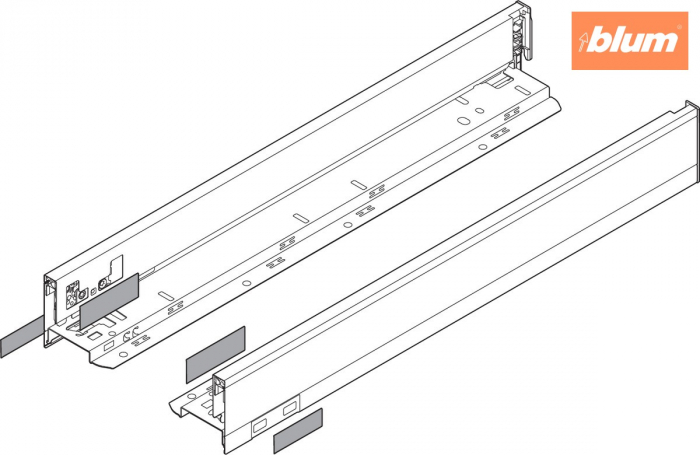Laterală de sertar LEGRABOX, Înălţime N (66.5 mm), NL=500 mm, dreapta+stânga, pentru LEGRABOX pure, finisaj inox periat-lăcuit 770N5002I [2]