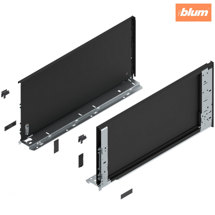 Laterală de sertar LEGRABOX (interior), Înălţime F (241 mm), NL=500 mm, dreapta+stânga, pentru LEGRABOX pure, finisaj negru-carbon mat 770F5001S [1]