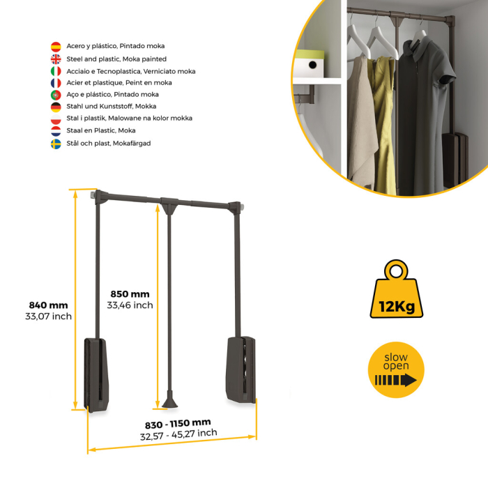 Lift pentru haine Hang, reglabil 830-1150 mm, finisaj Moka [11]