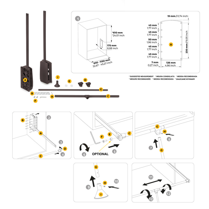 Lift pentru haine Hang, reglabil 830-1150 mm, finisaj Moka [13]