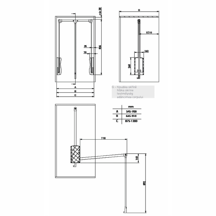 Lift rabatabil pentru umerase latime  875-1200 mm, finisaj crom+alb [2]