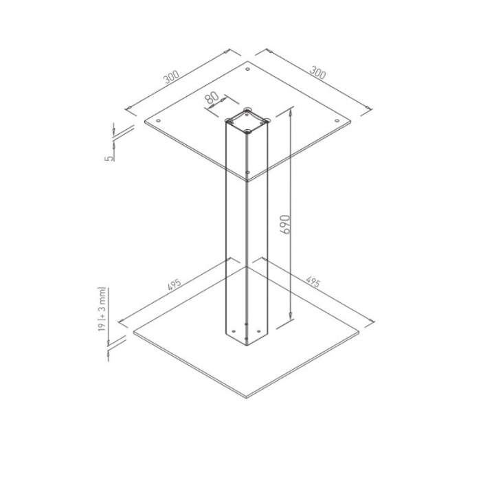 Picior masa central Gast, baza patrata 500x500 mm, finisaj negru [2]