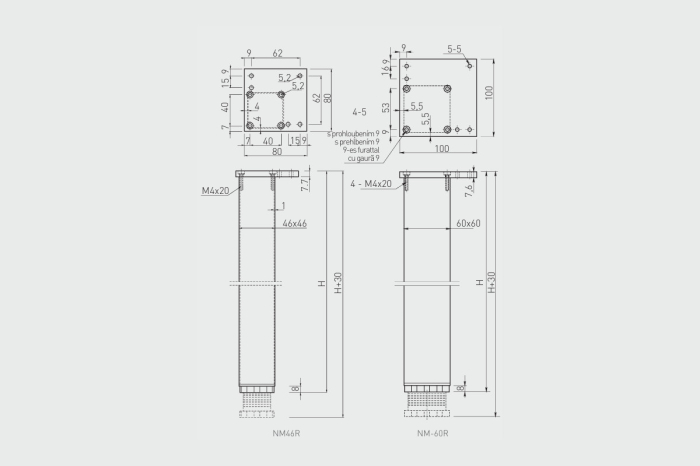 Picior masa patrat 60x60 H=710 mm, finisaj aluminiu [3]