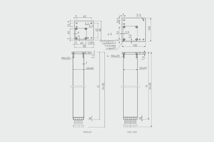 Picior masa patrat 60x60 H=820 mm, finisaj aluminiu [3]