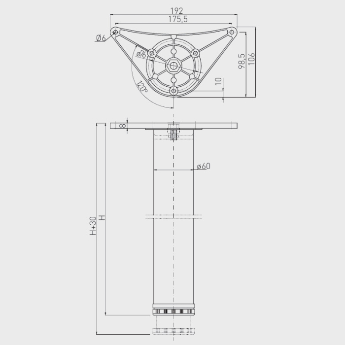 Picior masa rotund diam. 60 H=710 mm, finisaj crom [2]