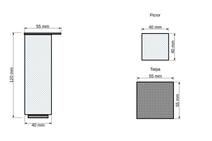 Picior mobilier aluminiu 40x40 H=120 mm, finisaj negru [3]