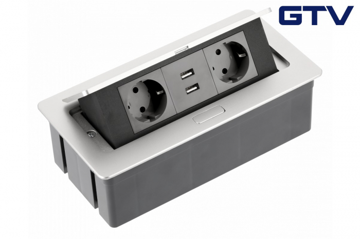 Priza incorporabila dreptunghiulara 2xschuko + 2xUSB A, aluminiu [1]