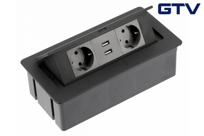 Priza incorporabila dreptunghiulara 2xschuko + 2xUSB A, neagra [1]
