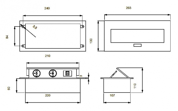 Priza incorporabila dreptunghiulara 3xschuko, aluminiu [2]