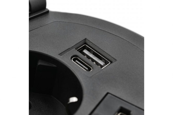 Priza incorporabila rotunda 1xschuko + 1xUSB A + 1xUSB C + 1 port interschimbabil, neagra [3]