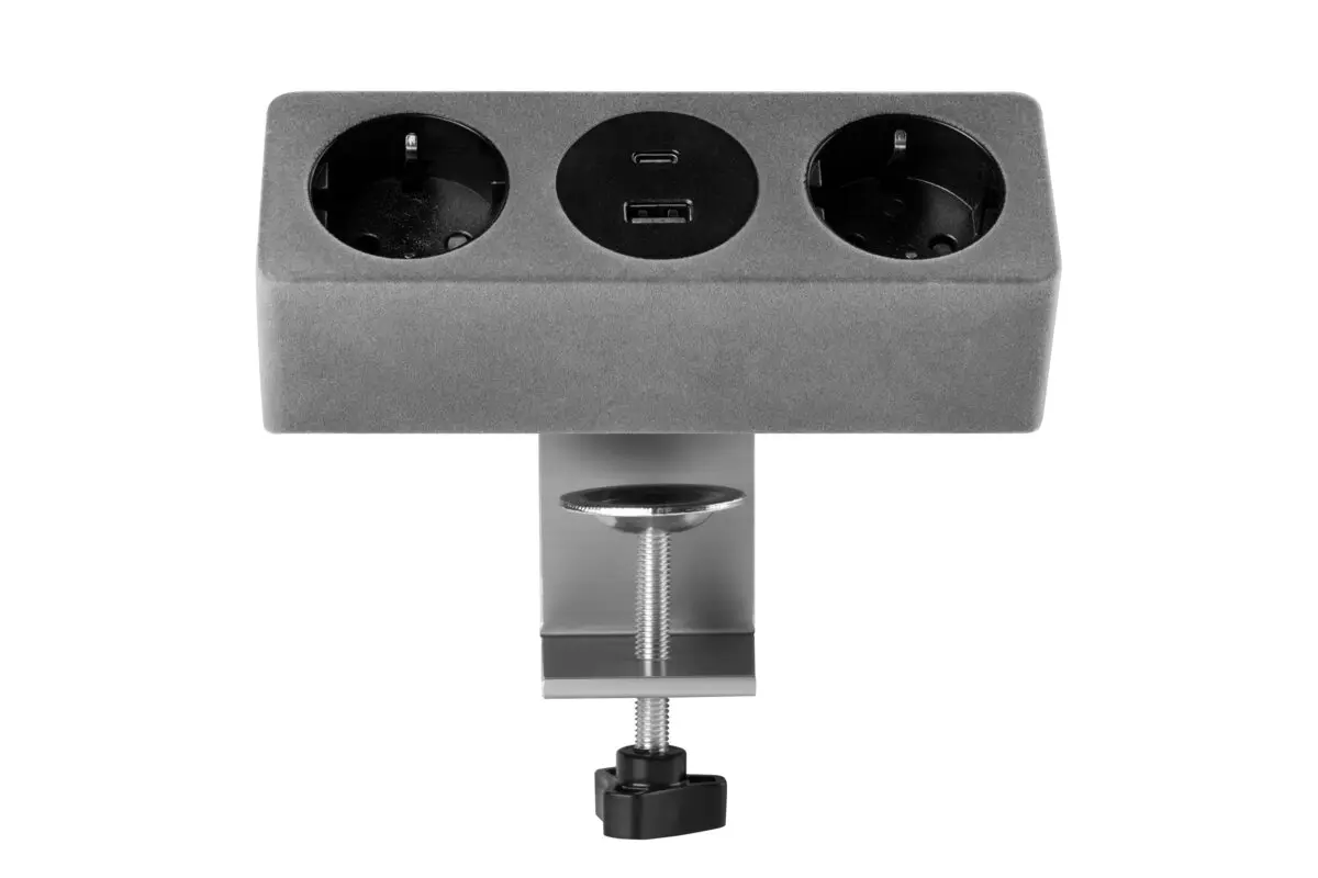Priza pentru mobilier SOFITO, 2 prize SHUKO + USB A+C, finisaj gri [2]