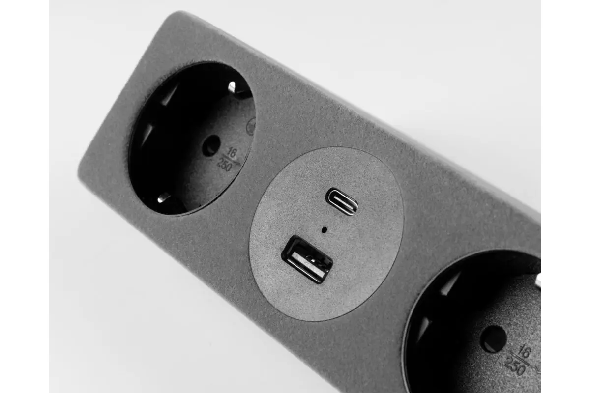 Priza pentru mobilier SOFITO, 2 prize SHUKO + USB A+C, finisaj gri [4]