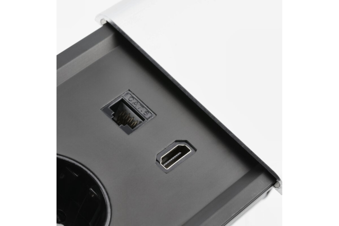 Priza PRESTINO incorporabila 2xSHUKO, USB A+C, HDMI, cablu RJ45, finisaj aluminiu [4]
