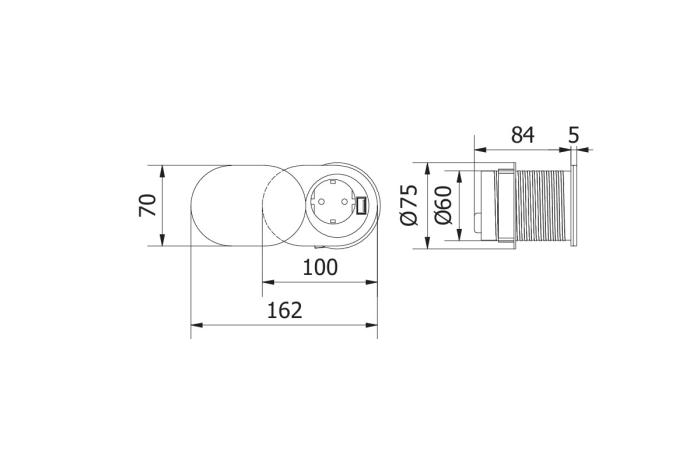 Priza SLIDE incorporabila, Ø60 mm, 1xUSB-С 2.4A, finisaj inox [6]