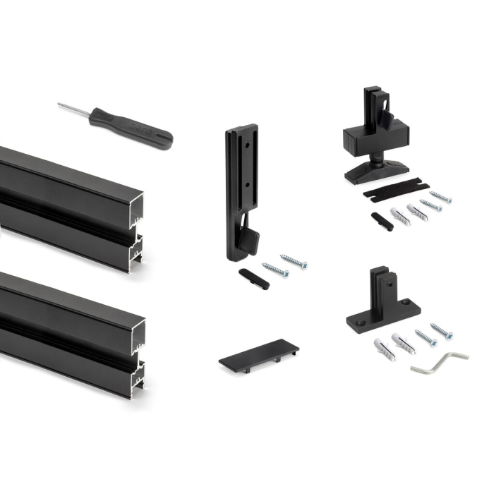 Set 2 cadre Zero cu profile, accesorii de montaj si picioare reglabile dreptunghiulare, pentru montaj pe podea si perete, negru texturat [2]