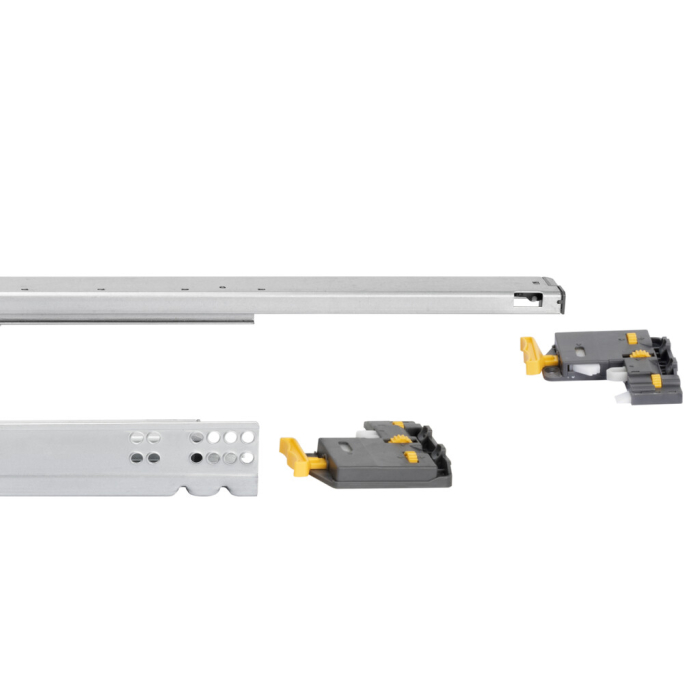 Set glisiere ascunse pentru sertare, extractie totala,cu amortizor si prindere tip carlige, 490 mm [2]