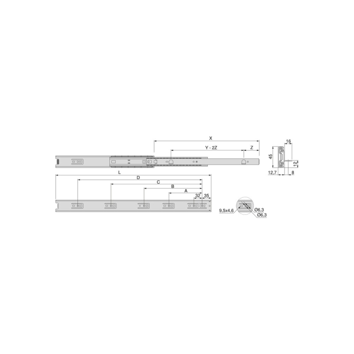 Set glisiere cu bile cu extractie totala pentru sertare, H 45 mm, L 500 mm, cu console de montaj [4]