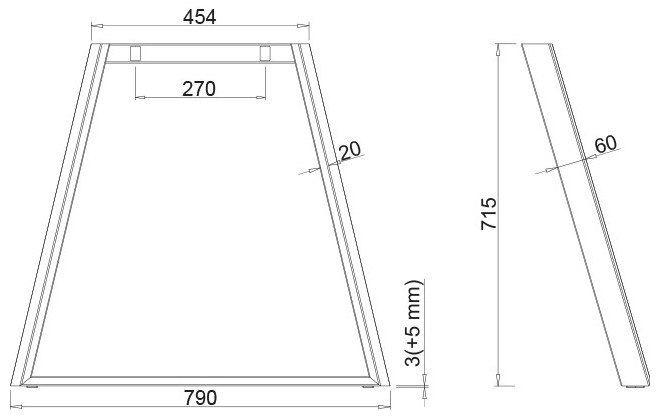 Structura pentru masa sau birou HA Side, pentru lungime blat 1600 mm, finisaj negru [7]