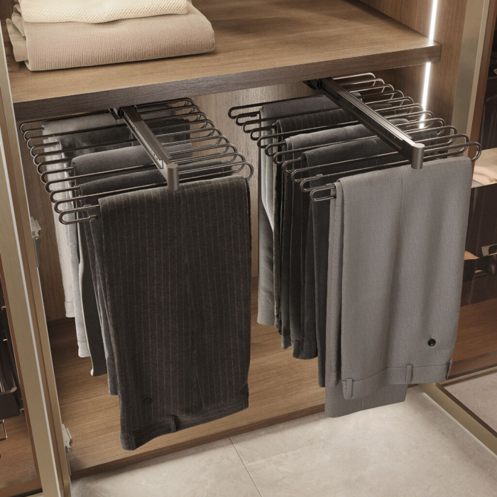 Suport pantaloni extractibil, 11 bare, glisiere cu extractie totala, otel, finisaj titan [5]