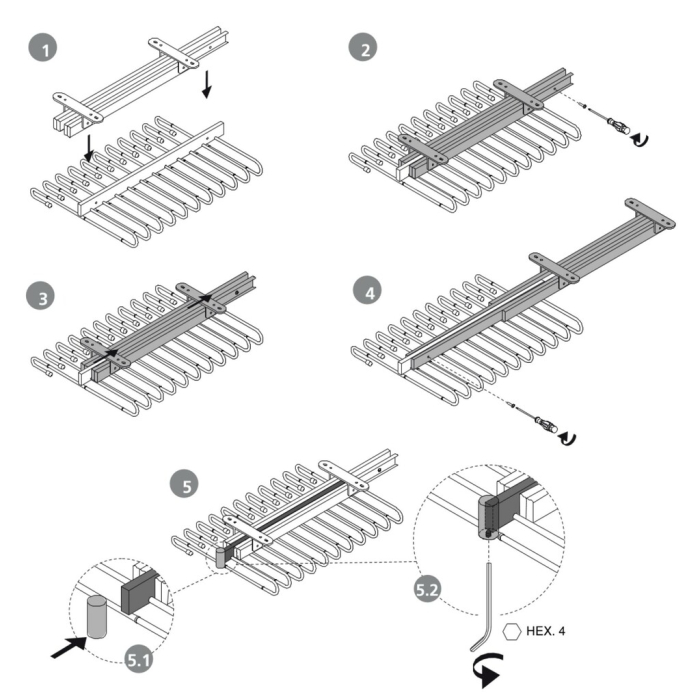 Suport pantaloni extractibil, 11 bare, glisiere cu extractie totala, otel, finisaj titan [11]