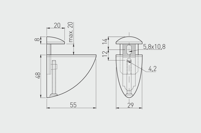 Suport polita Pelikan, 55x48 mm, finisaj aluminiu [2]