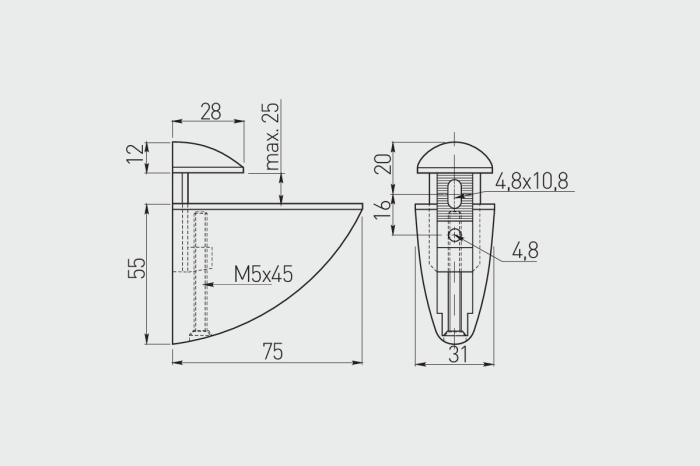 Suport polita Pelikan, 75x55 mm, finisaj aluminiu [2]