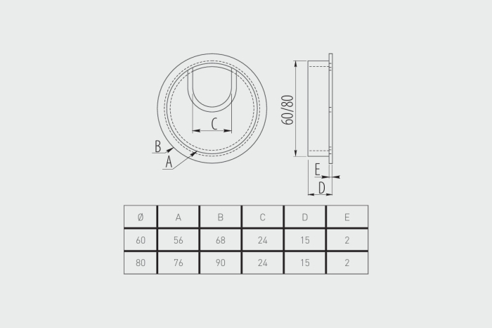 Trecere cablu rotunda, diam. 80 mm, finisaj aluminiu [2]