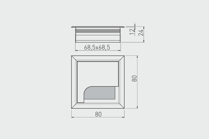 Trecere cabluri patrata MERIDA, 80x80 mm, finisaj aluminiu [4]