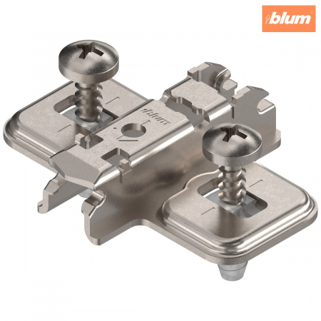 Balamale Clip - Blum - CLIP Plăcuţă de montaj, în cruce, 3 mm, oţel, Cu diblu expandabil EXPANDO, reglaj pe înălţime: Gaură alungită, finisaj nichelat 174E6130.01DUEPL