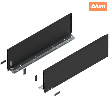 Legrabox - Blum - Laterală de sertar LEGRABOX, Înălţime C (177 mm), NL=600 mm, dreapta+stânga, pentru LEGRABOX pure, finisaj negru-carbon mat 770C6002S