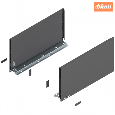Legrabox - Blum - Laterală de sertar LEGRABOX, Înălţime F (241 mm), NL=450 mm, dreapta+stânga, pentru LEGRABOX pure, finisaj gri-orion mat 770F4502S