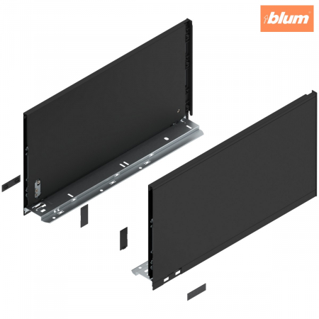 Legrabox - Blum - Laterală de sertar LEGRABOX, Înălţime F (241 mm), NL=450 mm, dreapta+stânga, pentru LEGRABOX pure, finisaj negru-carbon mat 770F4502S
