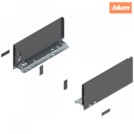 Legrabox - Blum - Laterală de sertar LEGRABOX, Înălţime K (128.5 mm), NL=300 mm, dreapta+stânga, pentru LEGRABOX pure, finisaj gri-orion mat 770K3002S
