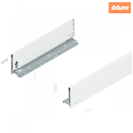 Legrabox - Blum - Laterală de sertar LEGRABOX, Înălţime K (128.5 mm), NL=450 mm, dreapta+stânga, pentru LEGRABOX pure, finisaj alb-mătase mat 770K4502S