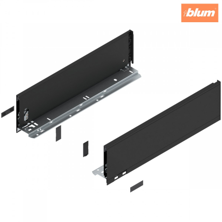 Accesorii mobilier - Laterală de sertar LEGRABOX, Înălţime K (128.5 mm), NL=450 mm, dreapta+stânga, pentru LEGRABOX pure, finisaj negru-carbon mat 770K4502S