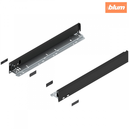 Legrabox - Blum - Laterală de sertar LEGRABOX, Înălţime N (66.5 mm), NL=500 mm, dreapta+stânga, pentru LEGRABOX pure, finisaj negru-carbon mat 770N5002S