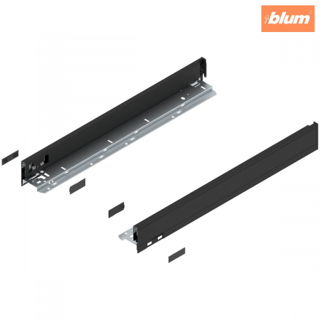 Legrabox - Blum - Laterală de sertar LEGRABOX, Înălţime N (66.5 mm), NL=550 mm, dreapta+stânga, pentru LEGRABOX pure, finisaj negru-carbon mat 770N5502S