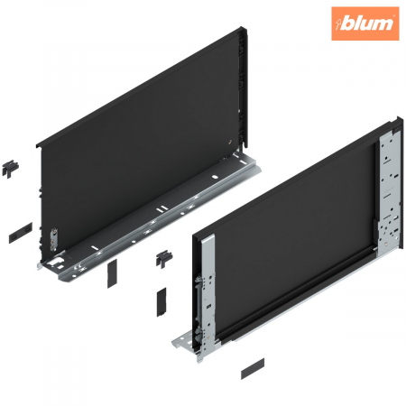 Legrabox - Blum - Laterală de sertar LEGRABOX (interior), Înălţime F (241 mm), NL=450 mm, dreapta+stânga, pentru LEGRABOX pure, finisaj negru-carbon mat 770F4501S