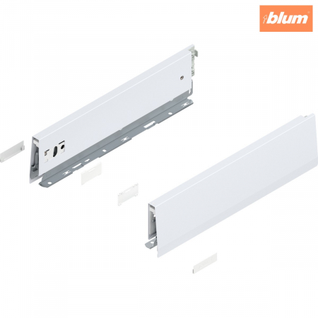 Merivobox - Blum - Laterală de sertar MERIVOBOX, Înălţime M (91 mm), NL=350 mm, dreapta+stânga, finisaj alb-mătase mat 470M3502S