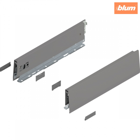 Merivobox - Blum - Laterală de sertar MERIVOBOX, Înălţime M (91 mm), NL=350 mm, dreapta+stânga, finisaj gri indiu mat 470M3502S