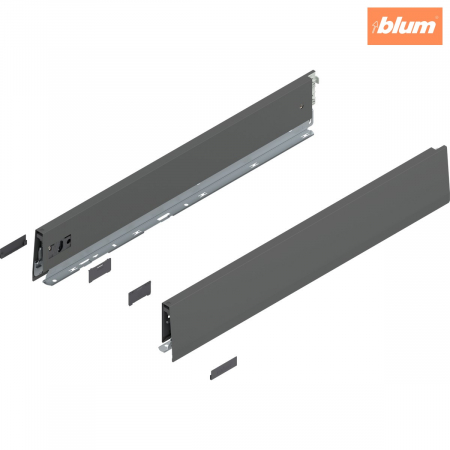 Accesorii mobilier - Laterală de sertar MERIVOBOX, Înălţime M (91 mm), NL=550 mm, dreapta+stânga, finisaj gri-orion mat 470M5502S